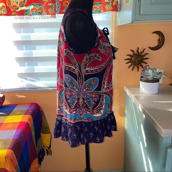Bila jessica mixed paisley- boho V neck tassel top high low hem size Med - Picture 7 of 13